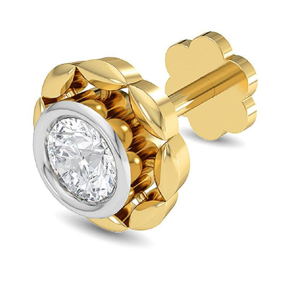 Floral Bezel-Set CZ Nose Pin 925 Sterling Silver Yellow Plated