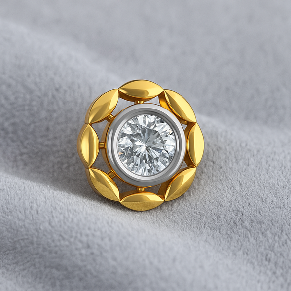 Floral Bezel-Set CZ Nose Pin 925 Sterling Silver Yellow Plated