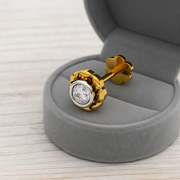 Floral Bezel-Set CZ Nose Pin 925 Sterling Silver Yellow Plated