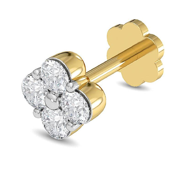 Four-Petal CZ Floral Nose Pin 925 Sterling Silver Yellow Plated