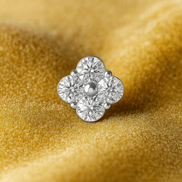 Four-Petal CZ Floral Nose Pin 925 Sterling Silver Yellow Plated