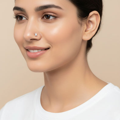 Princess-Cut CZ Minimal & Elegant Nose Pin 925 Sterling Silver Yellow Plated