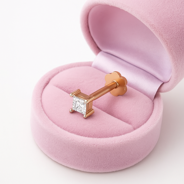 Princess-Cut CZ Minimal & Elegant Nose Pin 925 Sterling Silver Yellow Plated