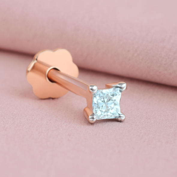 Princess-Cut CZ Minimal & Elegant Nose Pin 925 Sterling Silver Yellow Plated