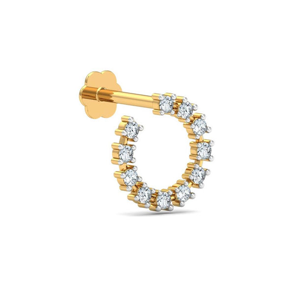 Spiral CZ Elegant Curved Nose Pin 925 Sterling Silver Yellow Plated