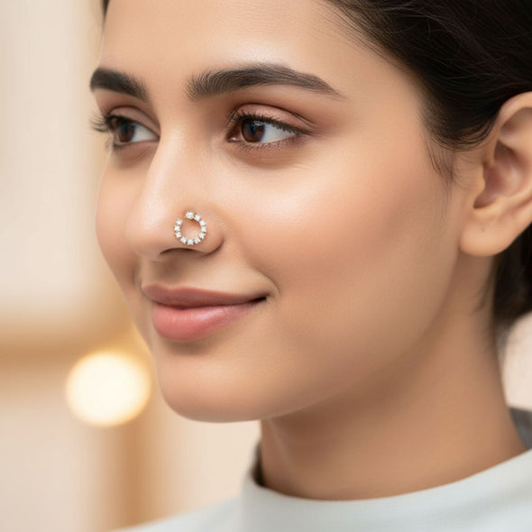 Spiral CZ Elegant Curved Nose Pin 925 Sterling Silver Yellow Plated