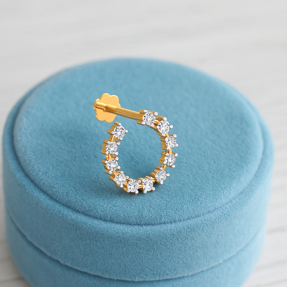 Spiral CZ Elegant Curved Nose Pin 925 Sterling Silver Yellow Plated