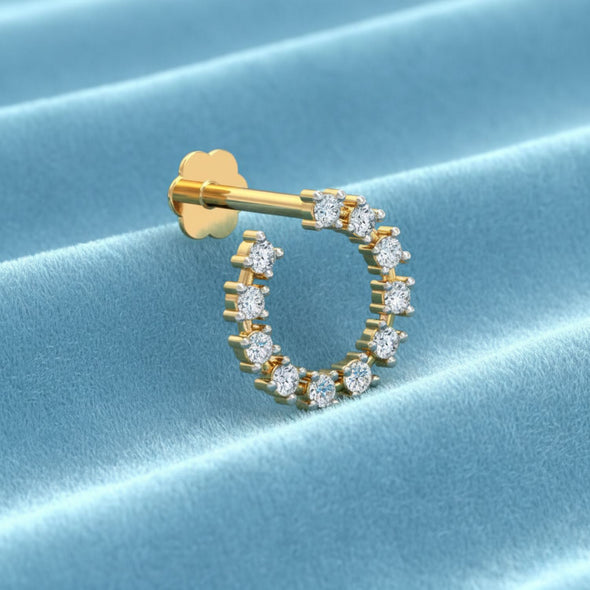 Spiral CZ Elegant Curved Nose Pin 925 Sterling Silver Yellow Plated