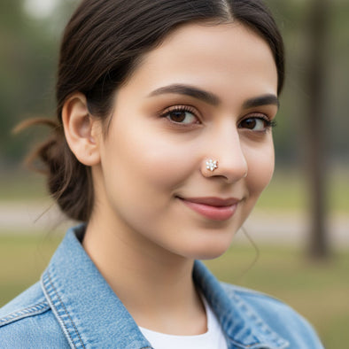 Floral Cluster CZ Sparkling Flower Nose Pin 925 Sterling Silver Yellow Plated