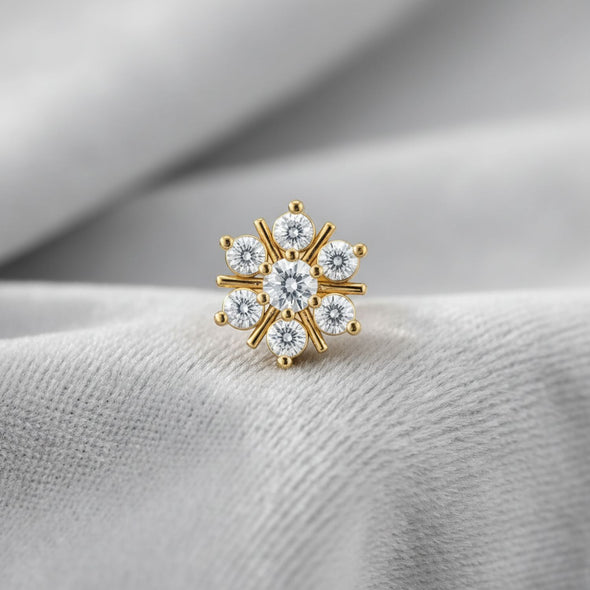 Floral Cluster CZ Sparkling Flower Nose Pin 925 Sterling Silver Yellow Plated