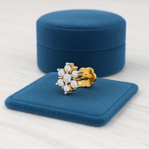 Floral Cluster CZ Sparkling Flower Nose Pin 925 Sterling Silver Yellow Plated