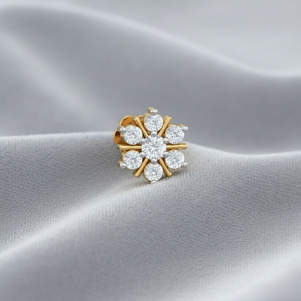 Floral Cluster CZ Sparkling Flower Nose Pin 925 Sterling Silver Yellow Plated