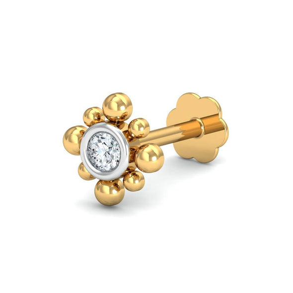 White CZ Floral Beaded Nose Pin 925 Sterling Silver Yellow Plated