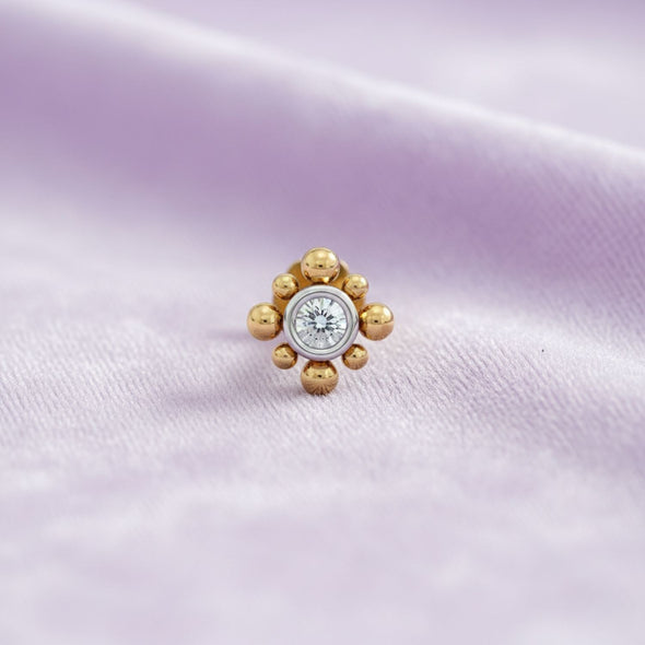 White CZ Floral Beaded Nose Pin 925 Sterling Silver Yellow Plated