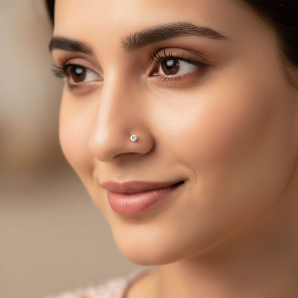 White CZ Solitaire Nose Pin 925 Sterling Silver Yellow Plated