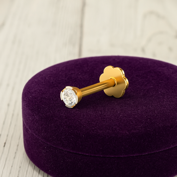 White CZ Solitaire Nose Pin 925 Sterling Silver Yellow Plated