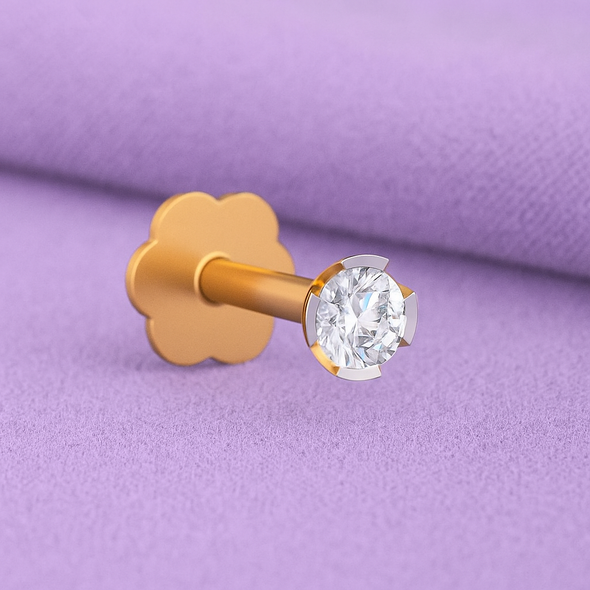 White CZ Solitaire Nose Pin 925 Sterling Silver Yellow Plated