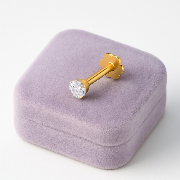 White CZ Solitaire Nose Pin 925 Sterling Silver Yellow Plated