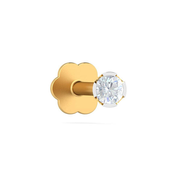 White CZ Solitaire Nose Pin 925 Sterling Silver Yellow Plated