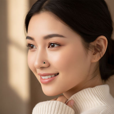 Bezel Set Black CZ Nose Pin 925 Sterling Silver Yellow Plated