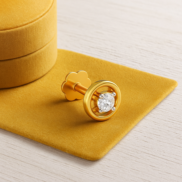 White CZ Prong-Set Inside Bezel Nose Pin 925 Sterling Silver Yellow Plated