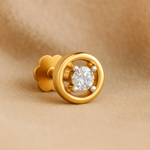 White CZ Prong-Set Inside Bezel Nose Pin 925 Sterling Silver Yellow Plated