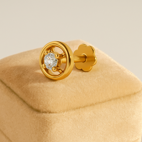 White CZ Prong-Set Inside Bezel Nose Pin 925 Sterling Silver Yellow Plated