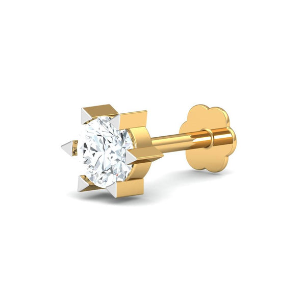 White CZ Solitaire Nose Pin 925 Sterling Silver Yellow Plated