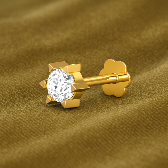 White CZ Solitaire Nose Pin 925 Sterling Silver Yellow Plated