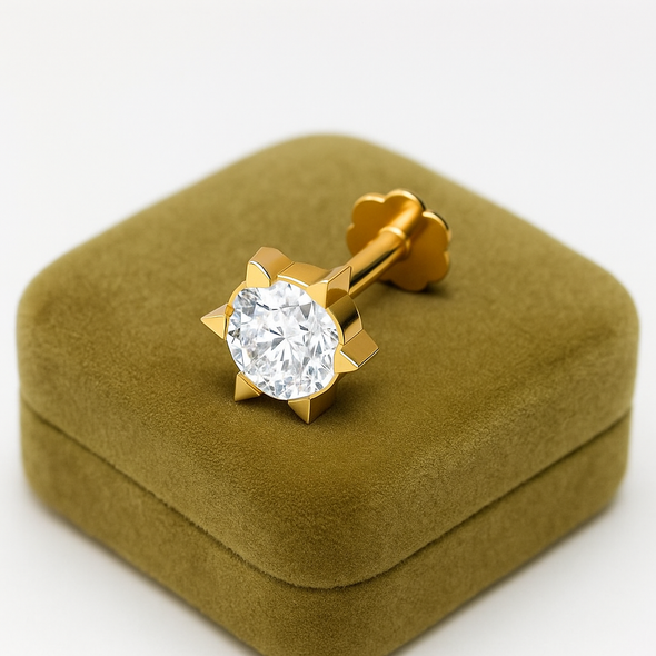 White CZ Solitaire Nose Pin 925 Sterling Silver Yellow Plated