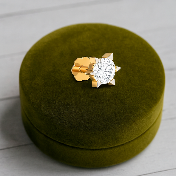 White CZ Solitaire Nose Pin 925 Sterling Silver Yellow Plated