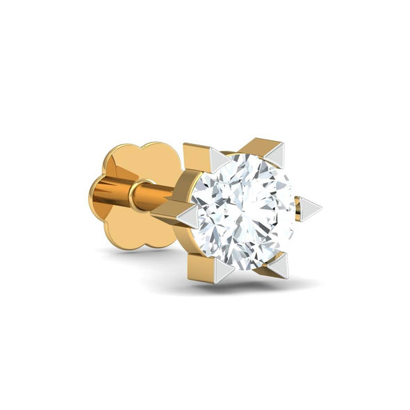 White CZ Solitaire Nose Pin 925 Sterling Silver Yellow Plated