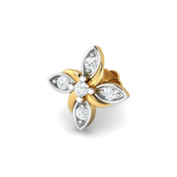 White CZ Floral Marquise Petal Nose Pin 925 Sterling Silver Yellow Plated
