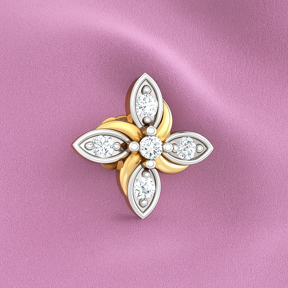 White CZ Floral Marquise Petal Nose Pin 925 Sterling Silver Yellow Plated