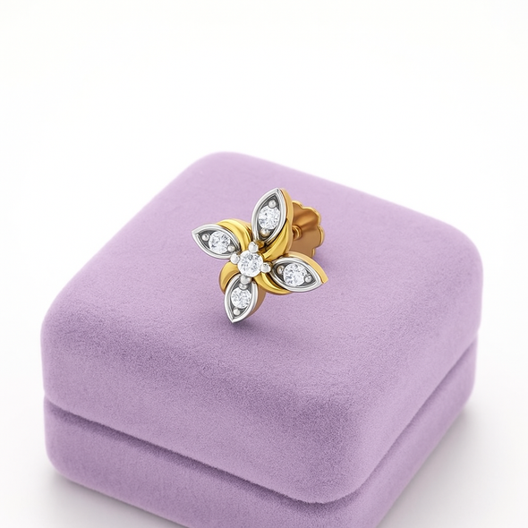 White CZ Floral Marquise Petal Nose Pin 925 Sterling Silver Yellow Plated