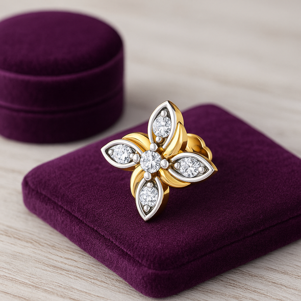 White CZ Floral Marquise Petal Nose Pin 925 Sterling Silver Yellow Plated