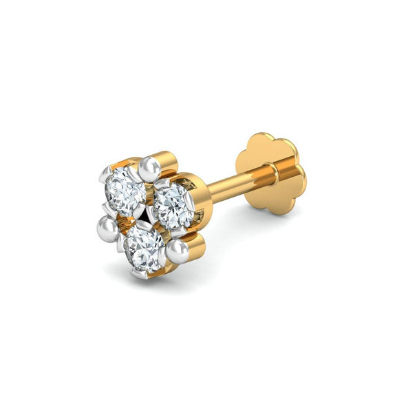 White CZ Cluster Nose Pin 925 Sterling Silver Yellow Plated