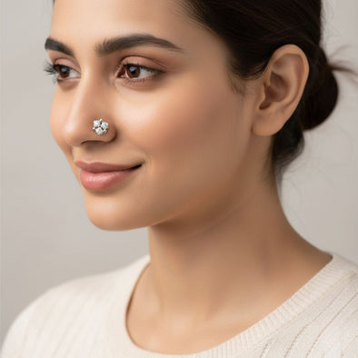 White CZ Cluster Nose Pin 925 Sterling Silver Yellow Plated