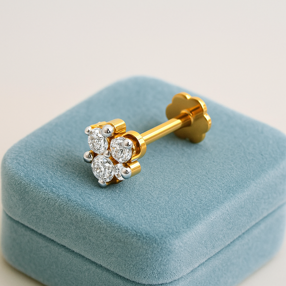 White CZ Cluster Nose Pin 925 Sterling Silver Yellow Plated