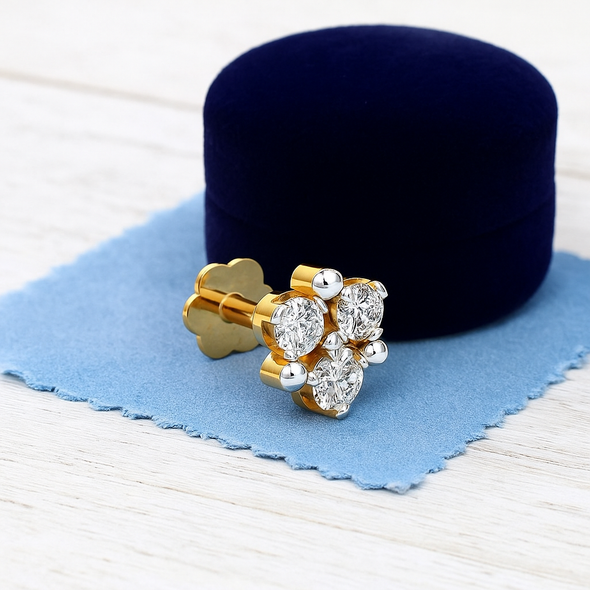 White CZ Cluster Nose Pin 925 Sterling Silver Yellow Plated