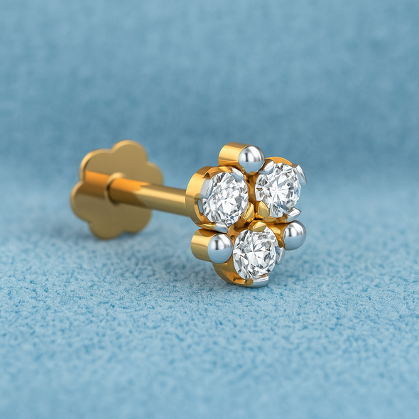 White CZ Cluster Nose Pin 925 Sterling Silver Yellow Plated