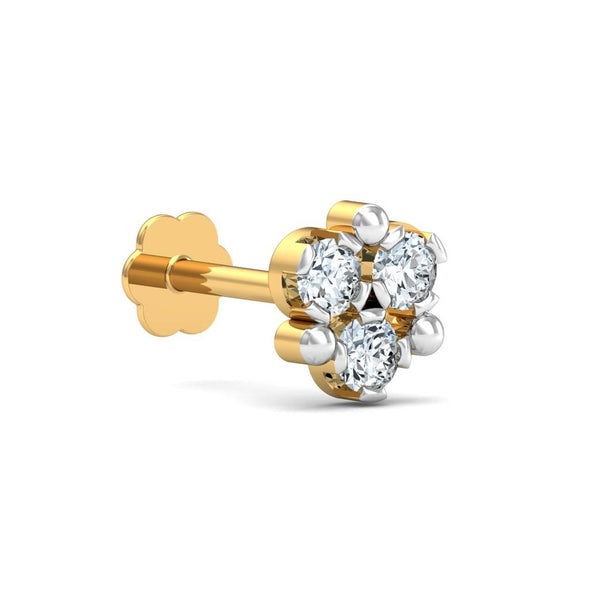 White CZ Cluster Nose Pin 925 Sterling Silver Yellow Plated