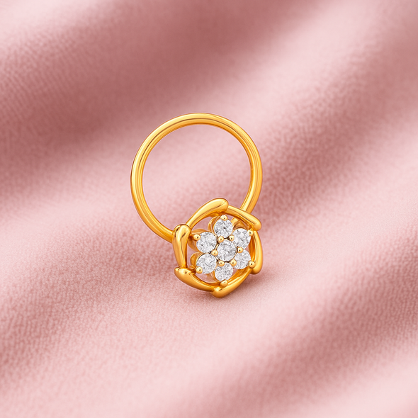 White CZ Floral Nose Pin 925 Sterling Silver Yellow Plated