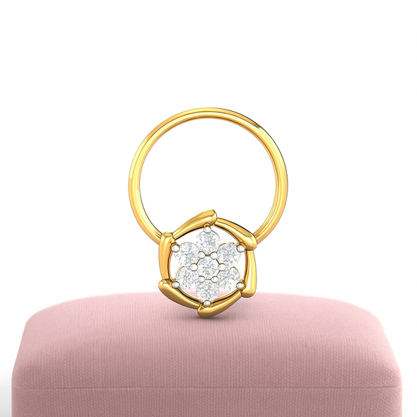 White CZ Floral Nose Pin 925 Sterling Silver Yellow Plated