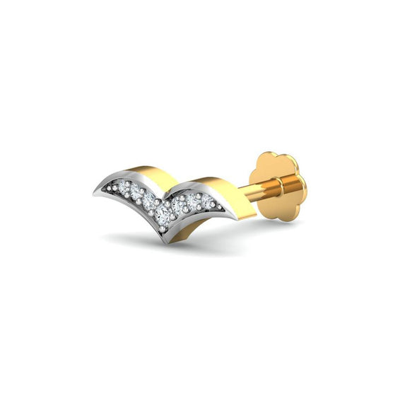 White CZ V-Shape Nose Pin 925 Sterling Silver Yellow Plated