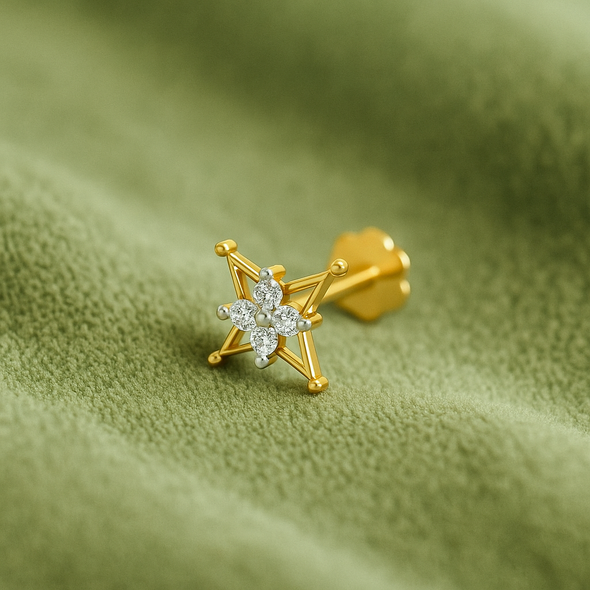 Star Design White CZ Nose Pin 925 Sterling Silver Yellow Plated