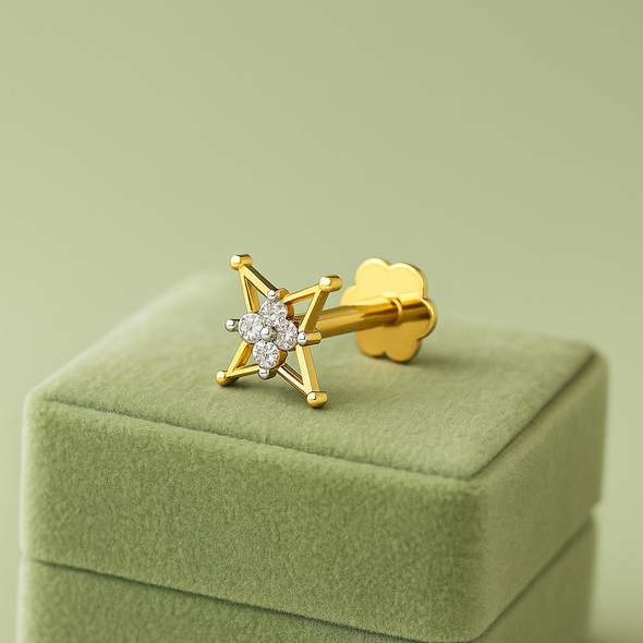 Star Design White CZ Nose Pin 925 Sterling Silver Yellow Plated