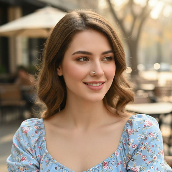 White CZ Solitaire Nose Pin 925 Sterling Silver Yellow Plated