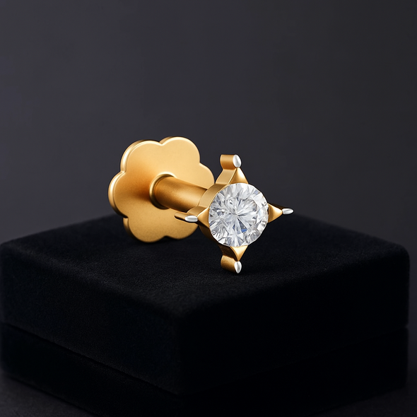 White CZ Solitaire Nose Pin 925 Sterling Silver Yellow Plated