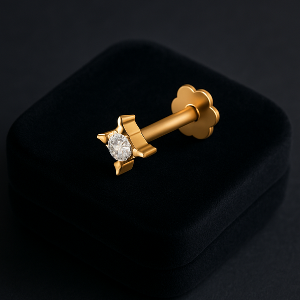 White CZ Solitaire Nose Pin 925 Sterling Silver Yellow Plated